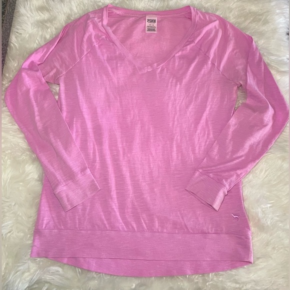 PINK | Women’s Pink Medium V-Neck Soft Long Sleeve Shirt - Picture 2 of 9